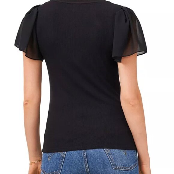 1.STATE Women's Flutter Short Sleeve V-Neck Knit Top - Picture 10 of 10